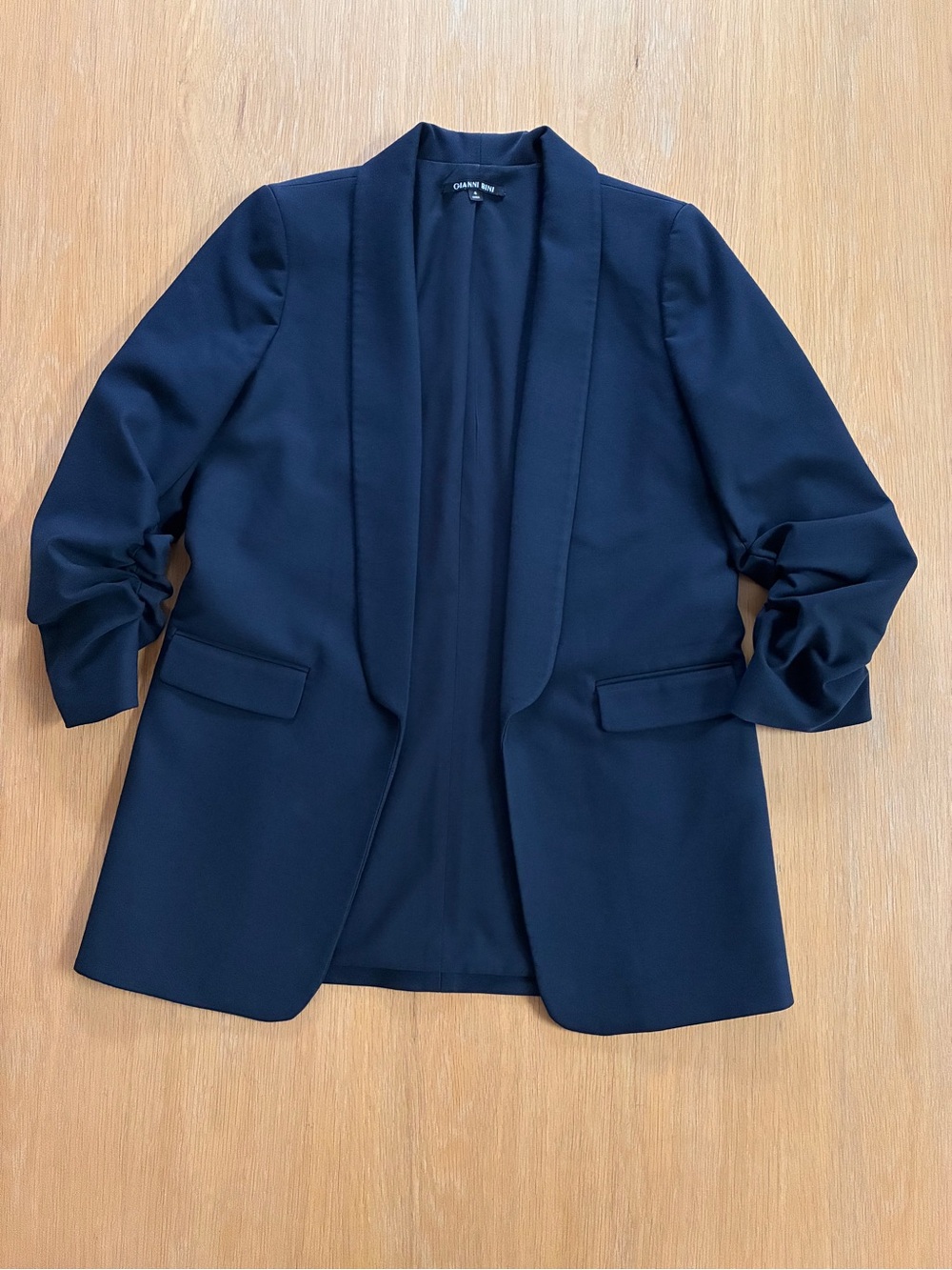 Gianni Bini-Open Front-Scrunch Sleeve Blazer-Navy-Office-Business-Classic-4